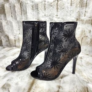 ☆ Mack J Black Mesh Starburst Sequin High Heel Ankle Boots